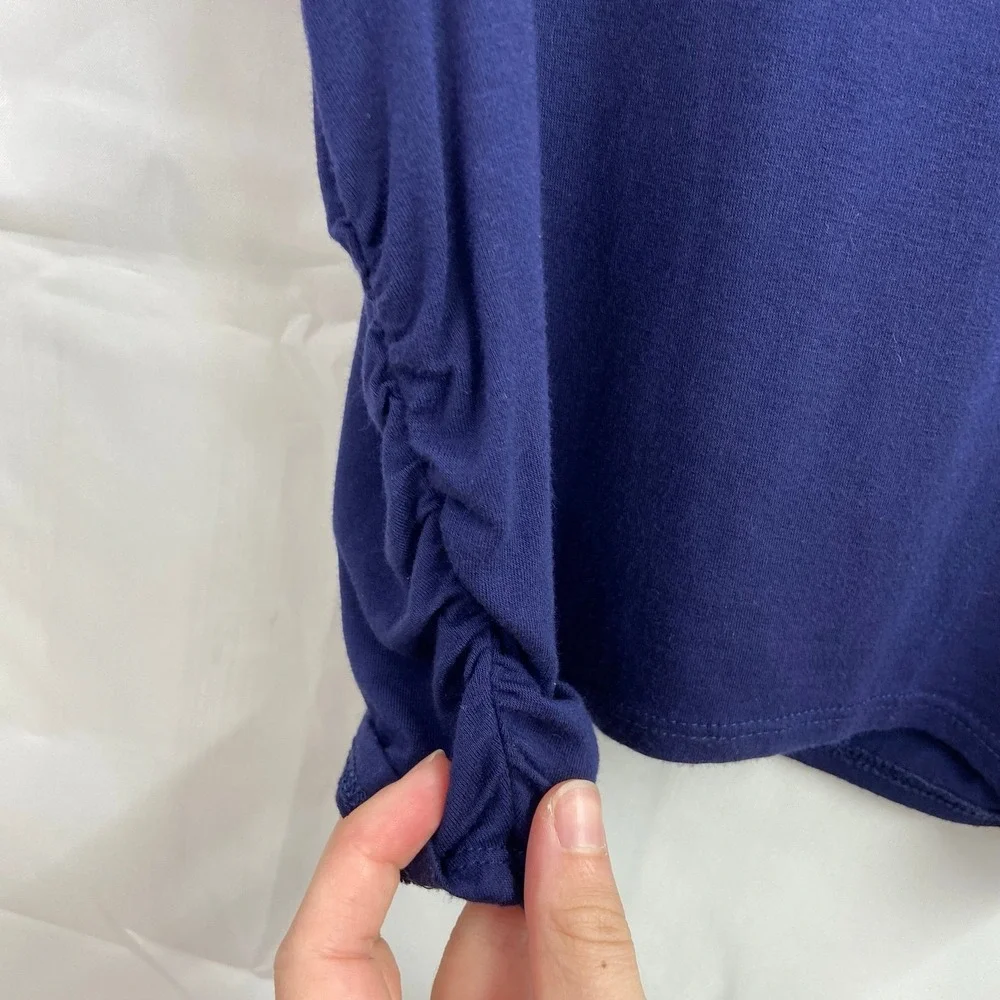 Antistar junior's women's dark blue‎ ruched short sleeve stretch cropped shirt L